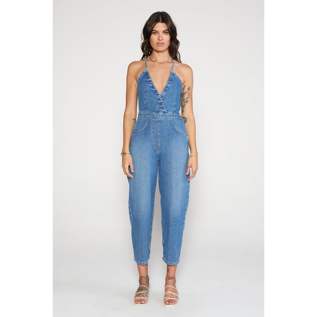 Birdie Halter Denim Jumpsuit - River Rock
