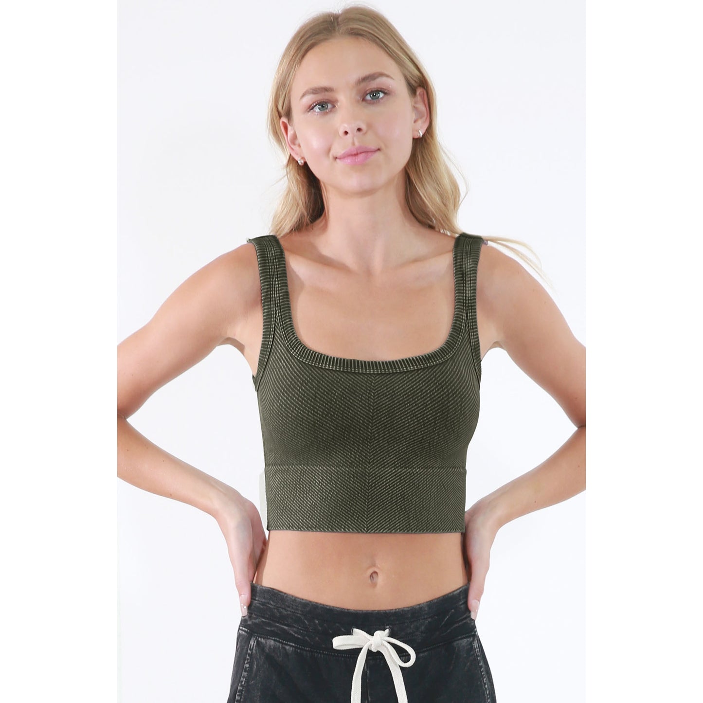 Chevron Crop Top - Vintage Secret Moss