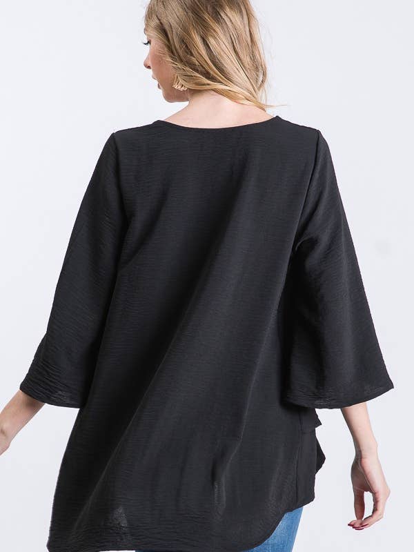 V Neck Mid Bell Sleeve Top