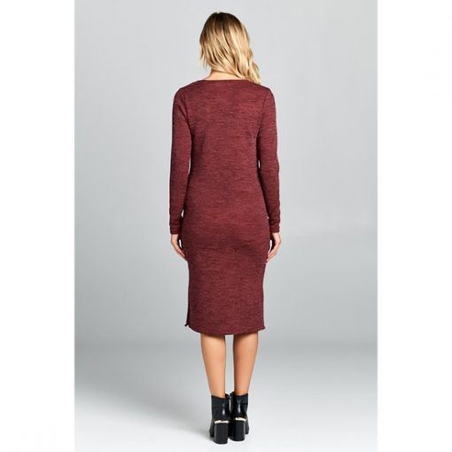 Long Sleeve Bodycon Dress - Wine
