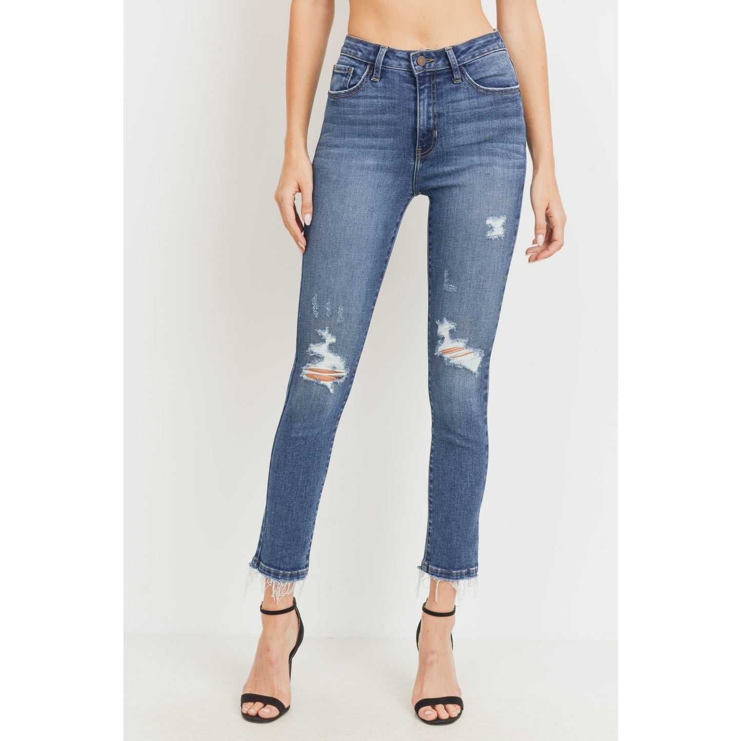 High Rise Destructed Skinny - Dark Wash