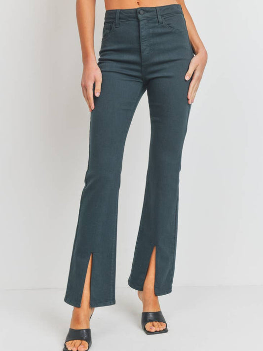 High Rise Front Slit Flare - Emerald