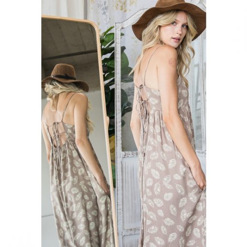 Tie-Back Leaf Print Maxi - Mocha