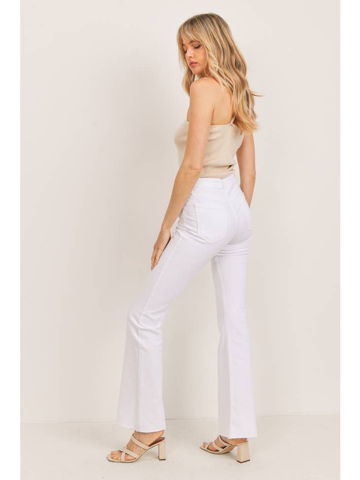 High Rise Scissor Cut Flare - White