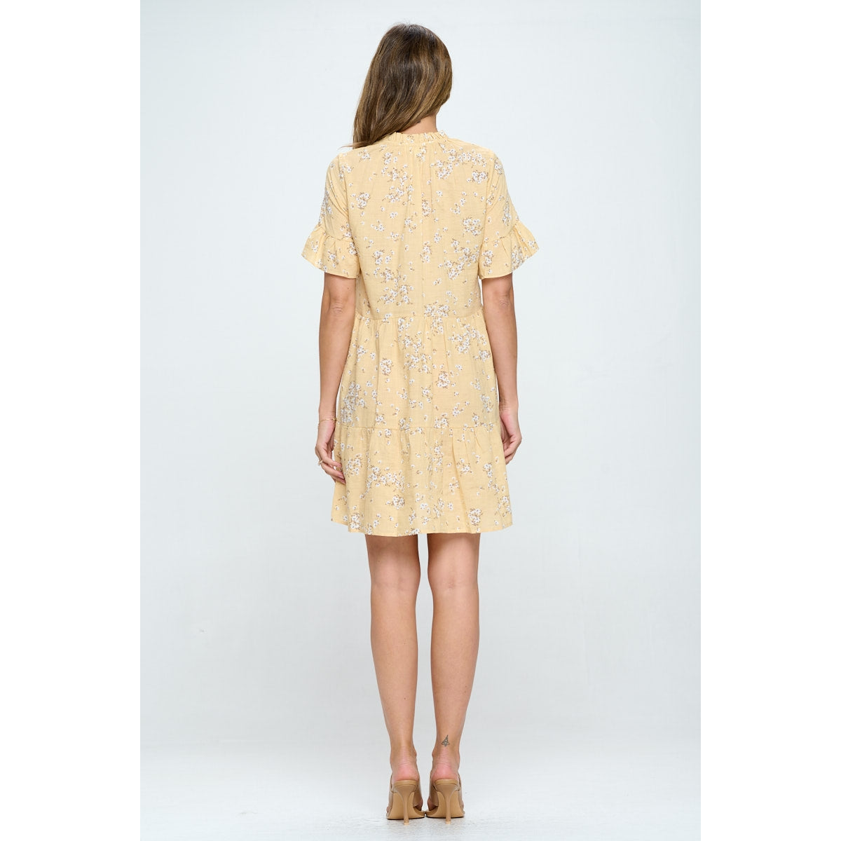 Floral V-Neck Tiered Dress - Yellow