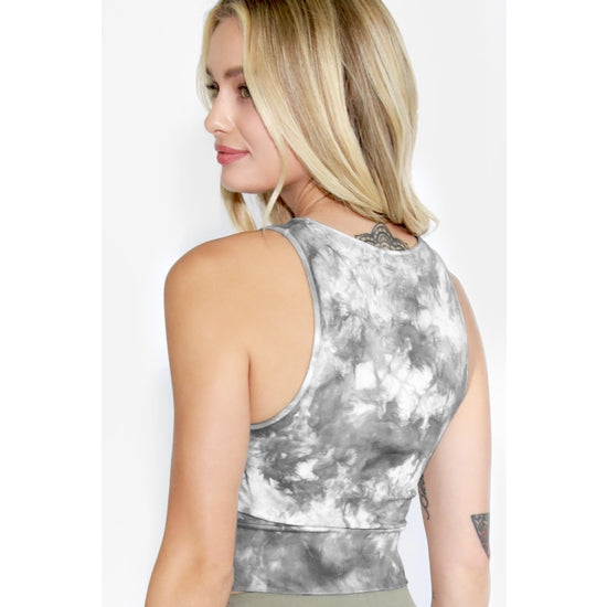 Tie Dye Highneck Crop Top - Cool Grey