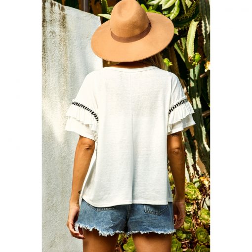 Ruffle Stitch Top - White