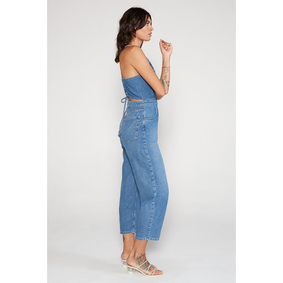 Birdie Halter Denim Jumpsuit - River Rock