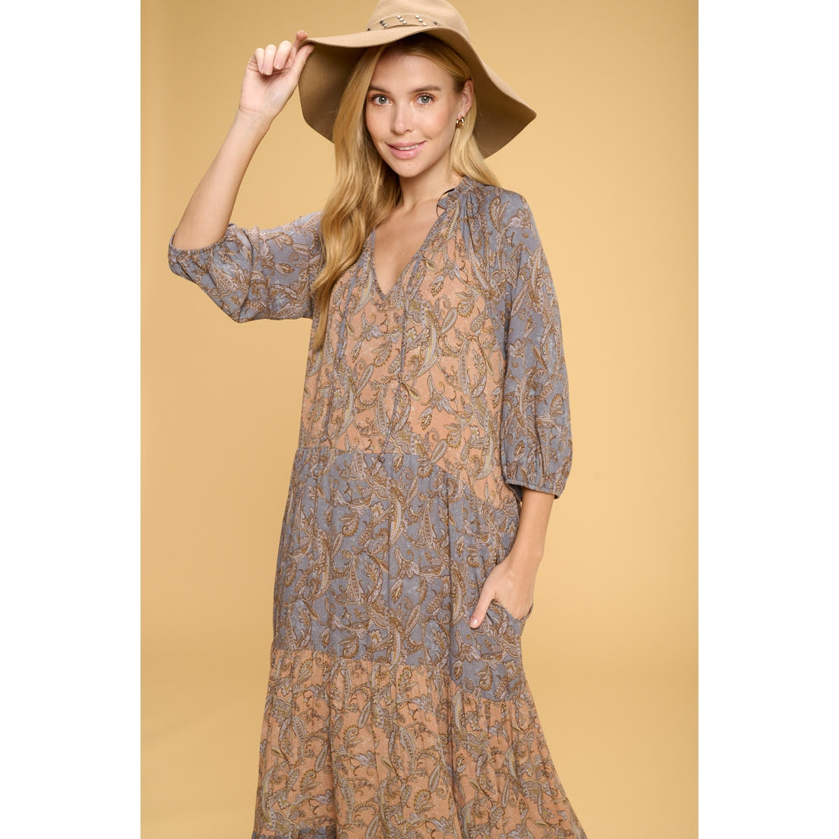 Paisley Tier Dress - Sand
