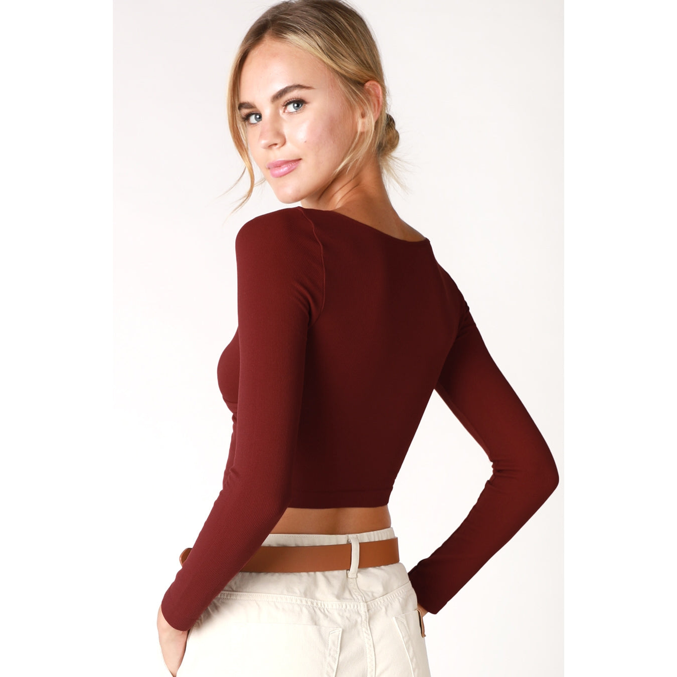Ribbed Surplice Crop Top - Sundried Tomato