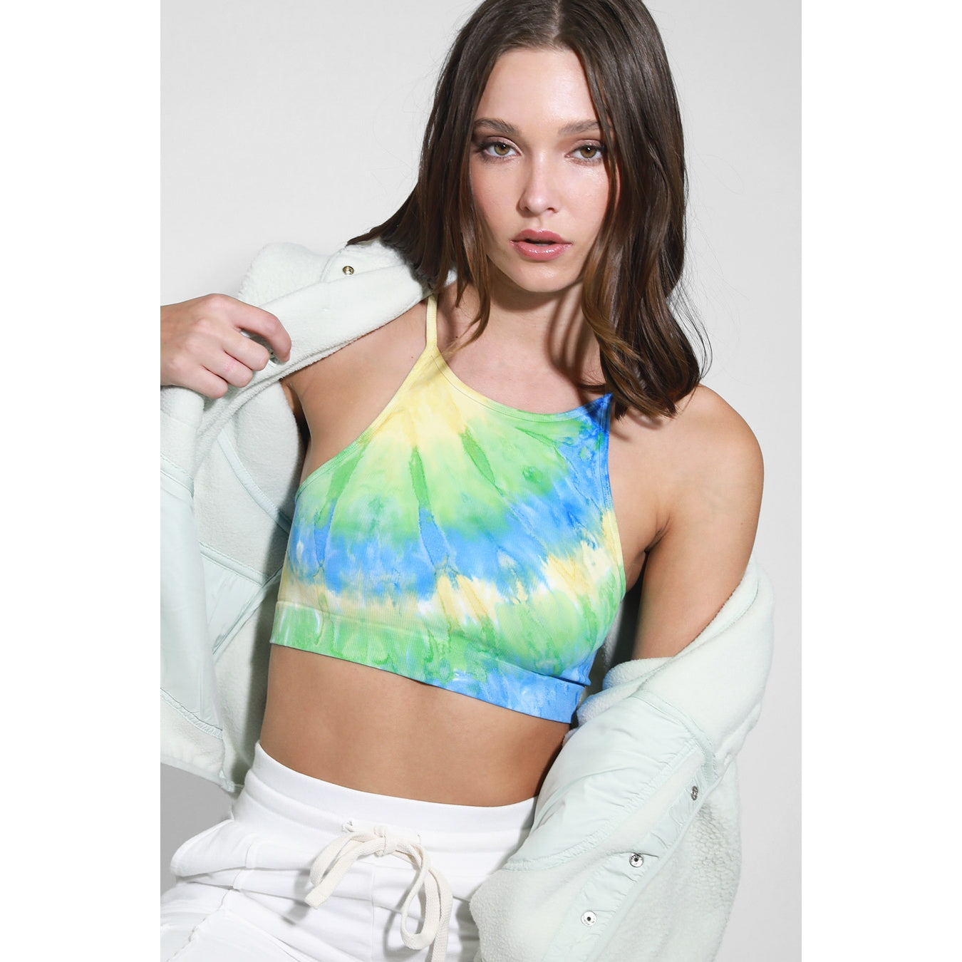 Burst Tie Dye High Neck Top - Malibu Green