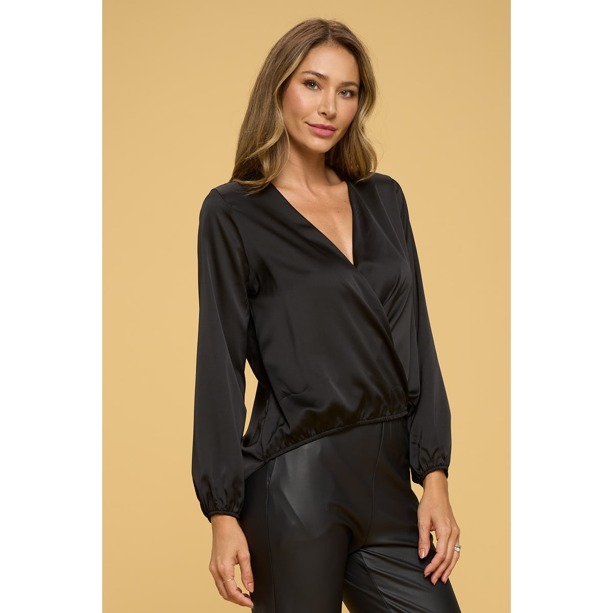 Satin Long Sleeve Surplice Top