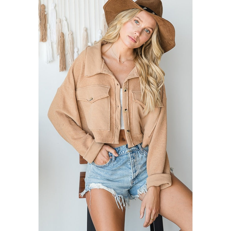 Cropped Shirt Jacket - Camel