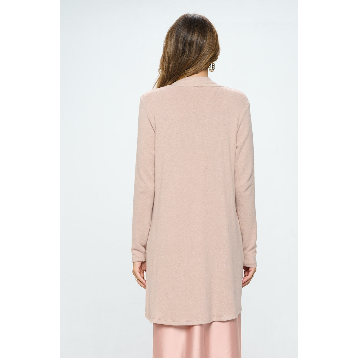 Brushed Knit Draped Cardigan - Taupe