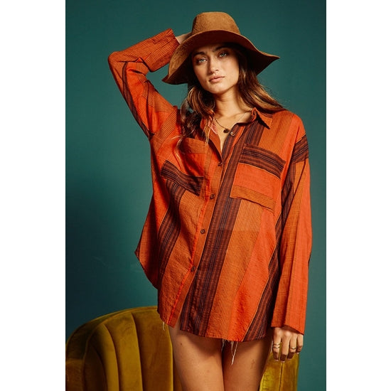 Striped Print Shirt - Rust Multi