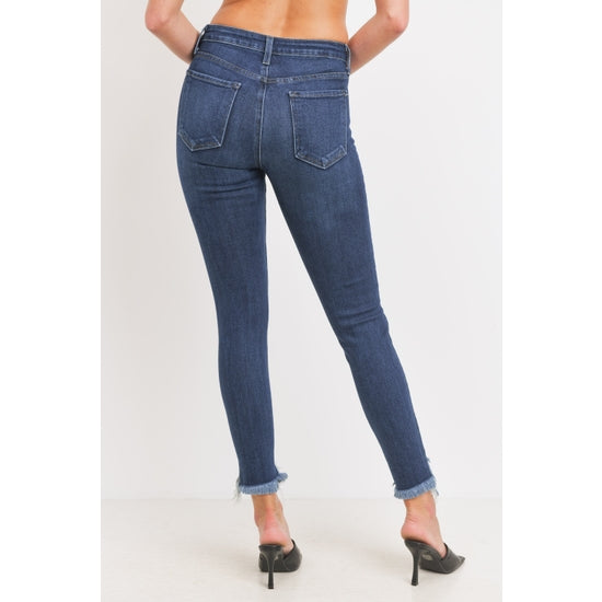 High Rise Skinny with Hem Destruction - Dark - Final Sale