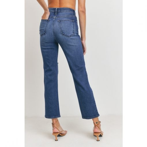 Knee Slit Straight Leg - Dark Wash - Final Sale