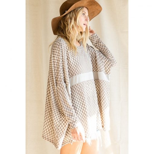 Check Print Top - Taupe