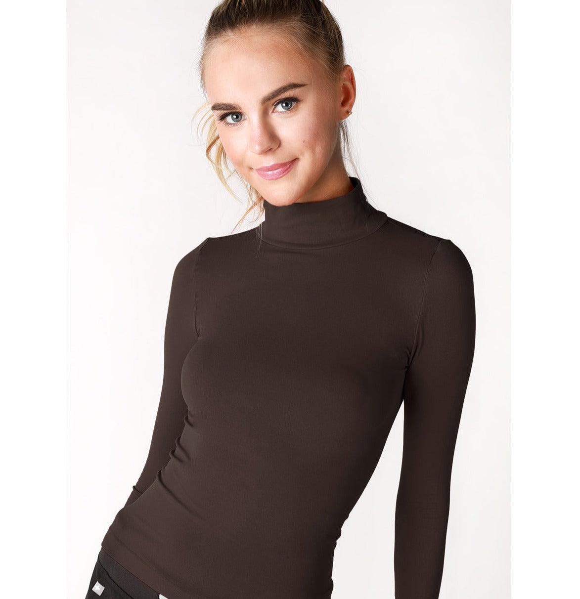 Long Sleeve Mock Neck Top - Chocolate