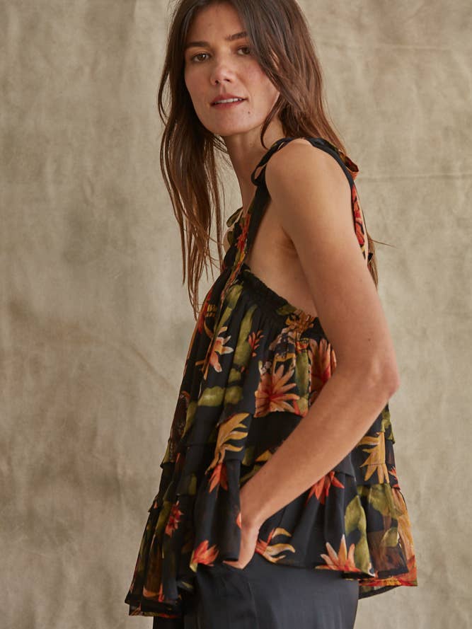 Chiffon Sleeveless Top - Black/Multi
