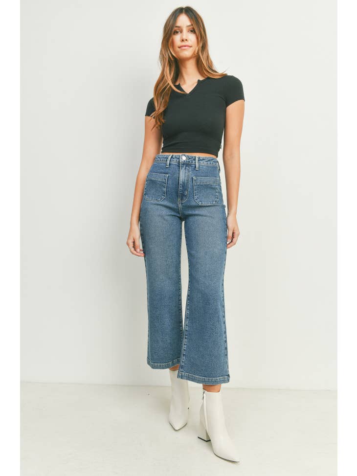 Patch Pocket Wide Leg - Med Wash