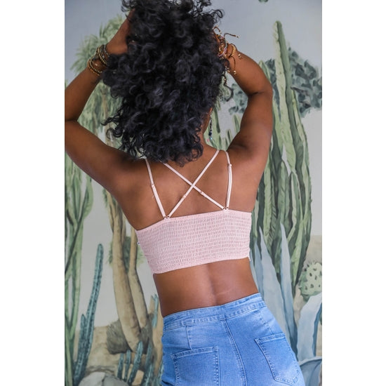 Crochet Cross Strap Bralette - Blush - Final Sale