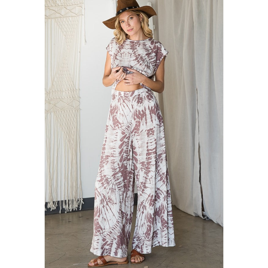Tie-Dye Wide Leg Jumpsuit - Taupe