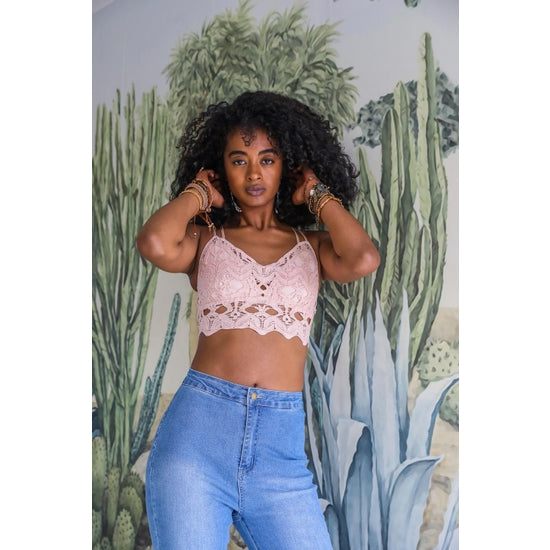 Crochet Cross Strap Bralette - Blush - Final Sale