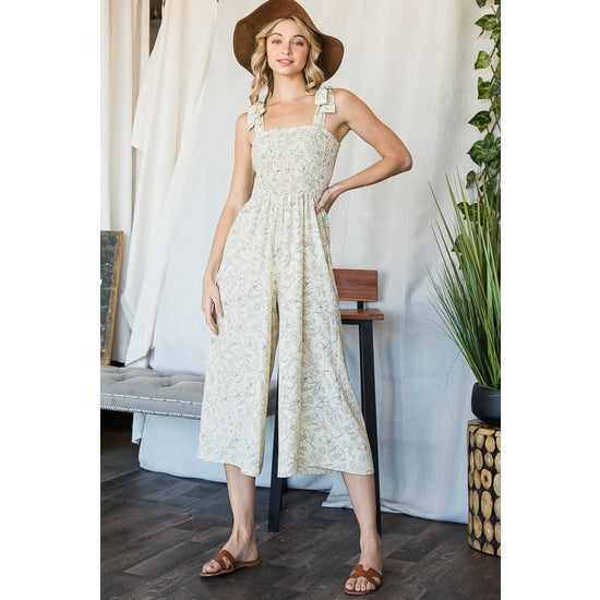Smocked Bodice Floral Jumpsuit