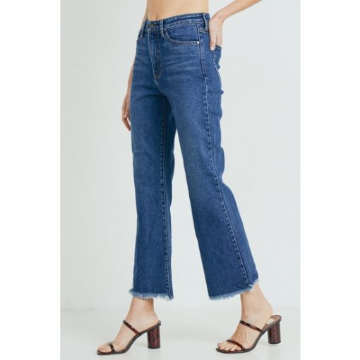 Frayed Crop Flare - Dark Wash
