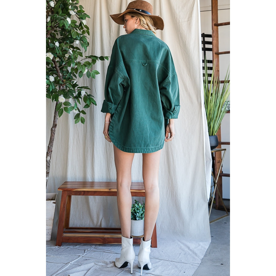 Oversized Denim Shirt Jacket - Green