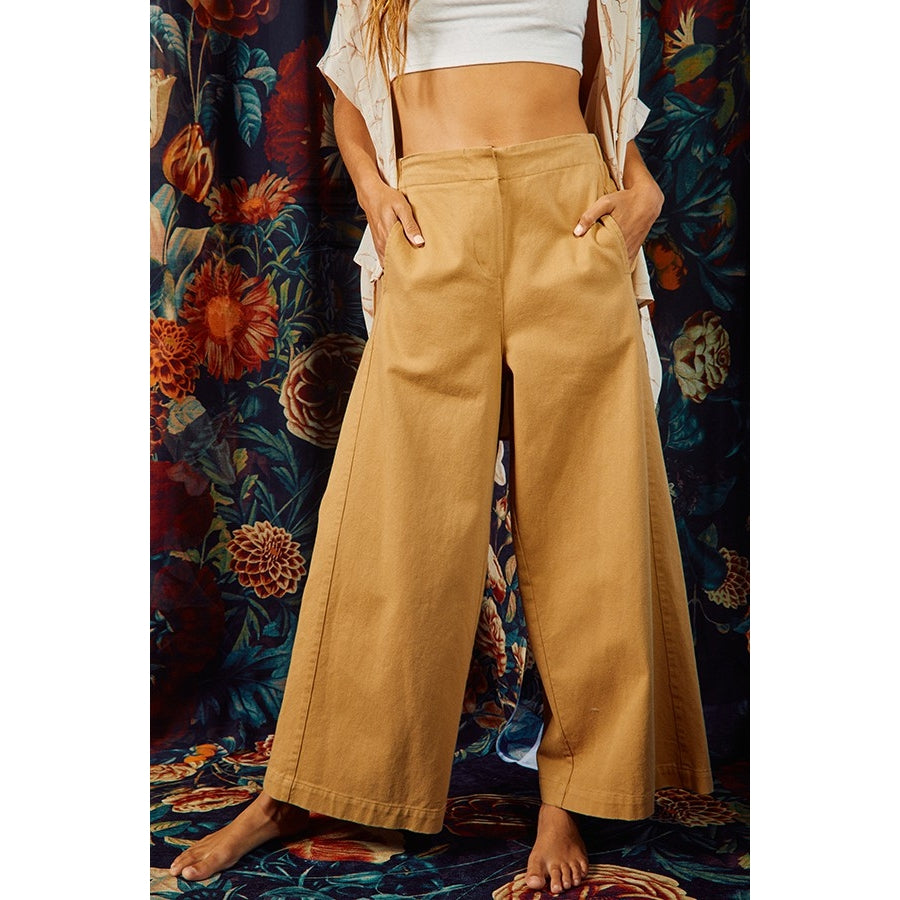 Wide Leg Crop Pants - Camel