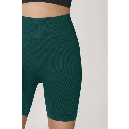 Ribbed Highwaist Biker Shorts - Vintage Jade
