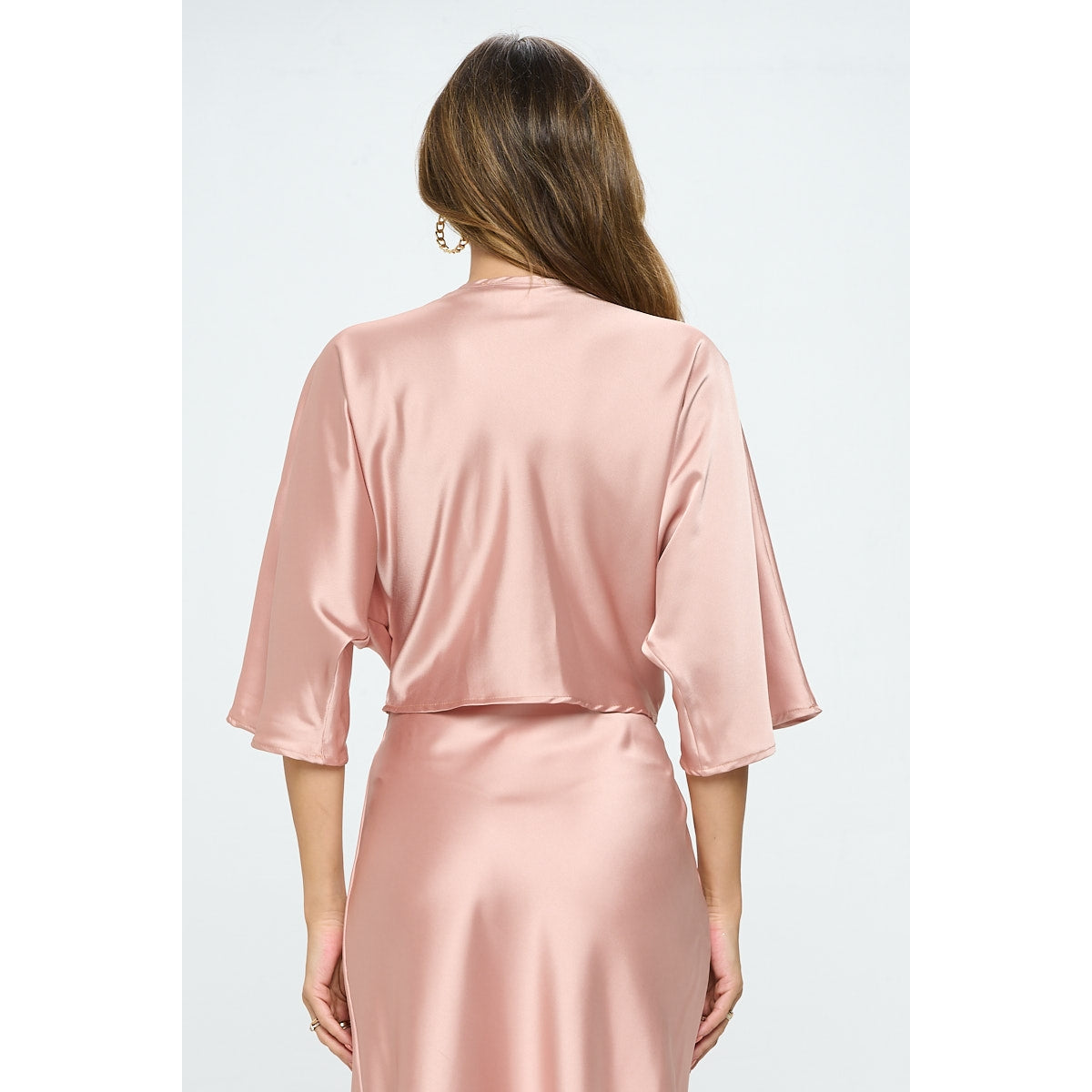 Satin Short Sleeve Top with Front Twist