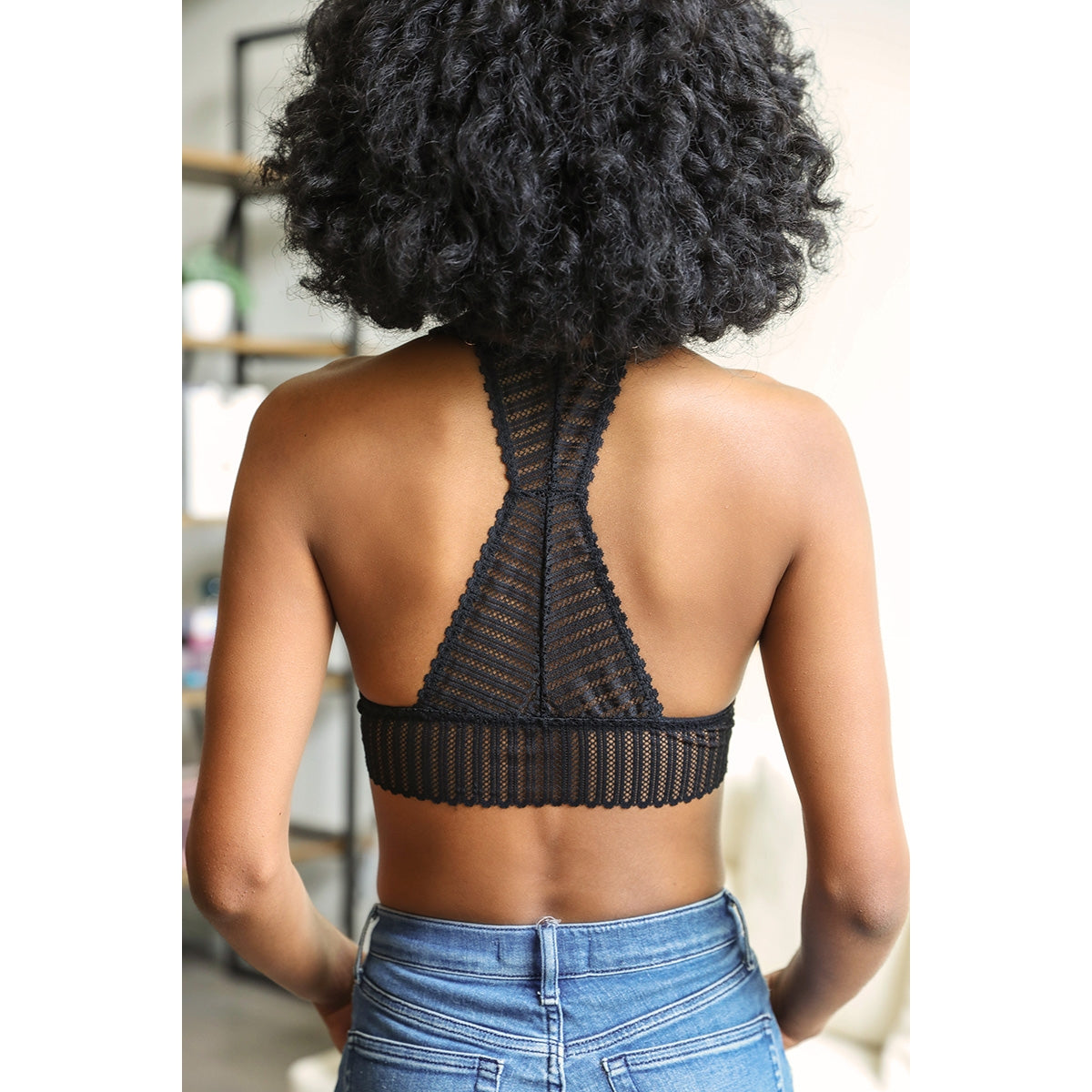 Ribbed Lace Bralette - Black