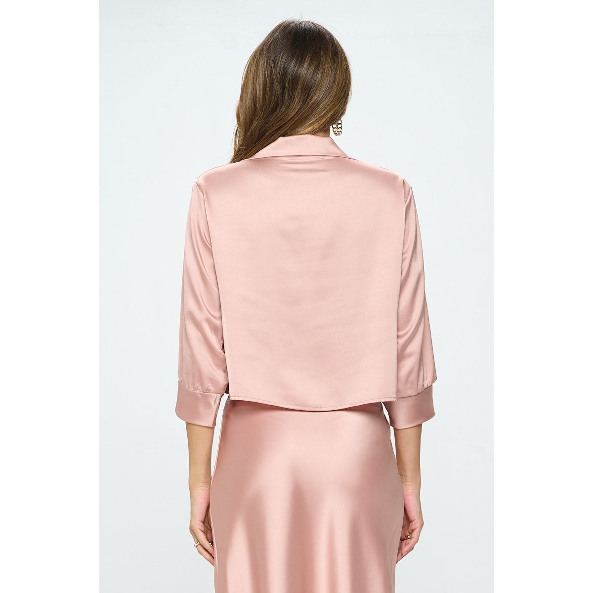 Satin V Neck Collared Crop Top