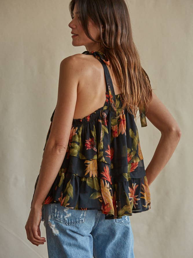 Chiffon Sleeveless Top - Black/Multi