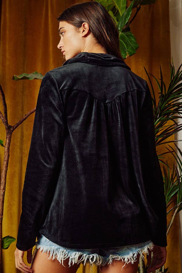 Loose Fit Stretched Velvet Shirt - Black