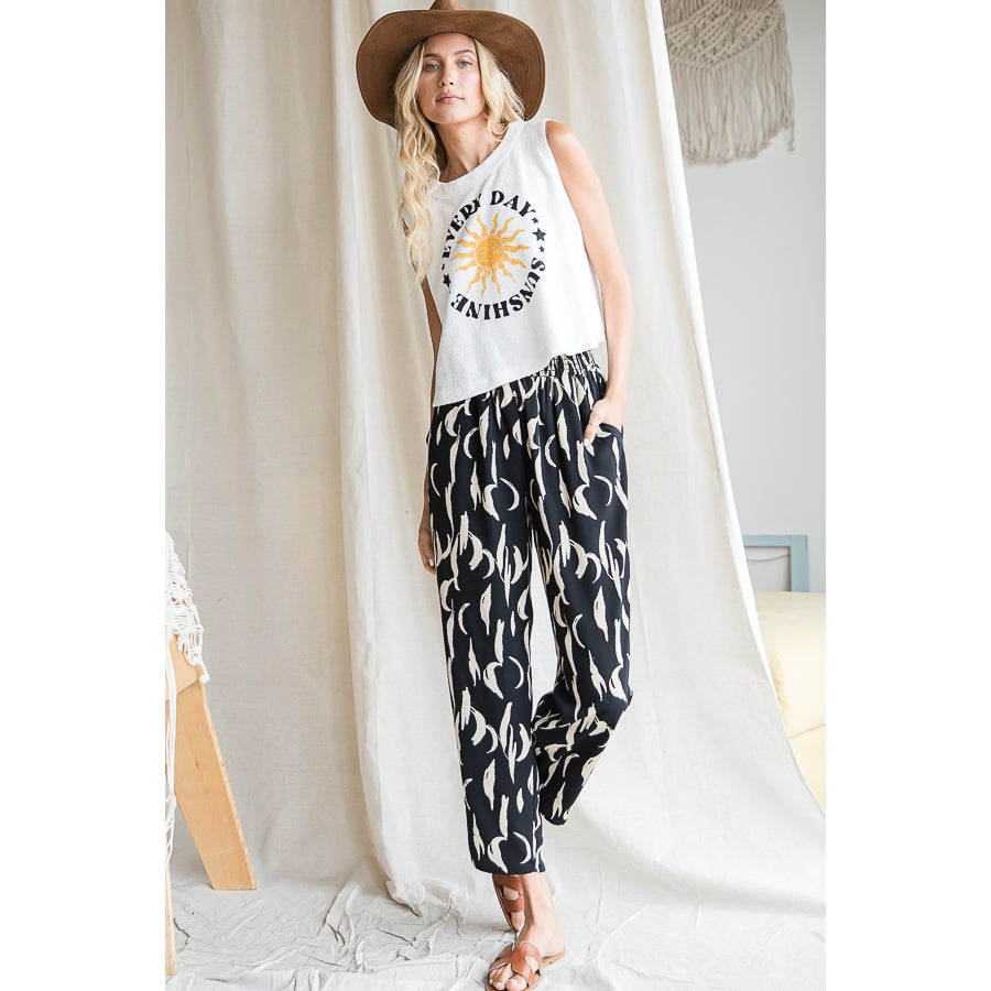 Modern Brushstroke Print Pants - Black