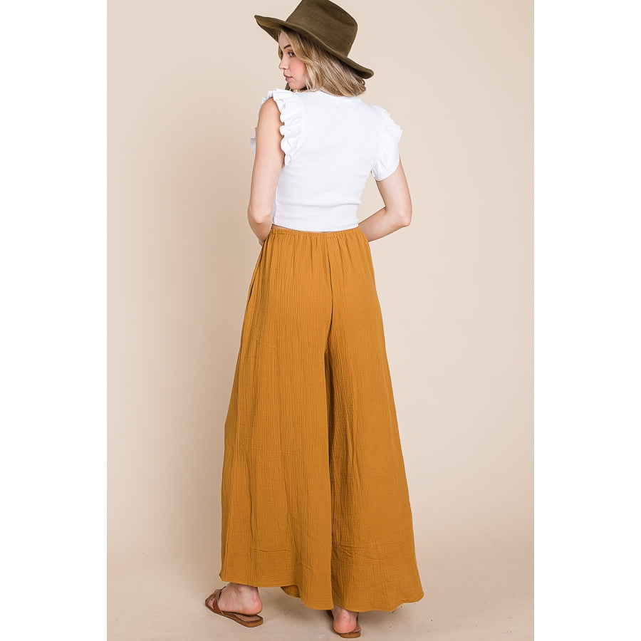 Gauze Wide Leg Pants - Camel