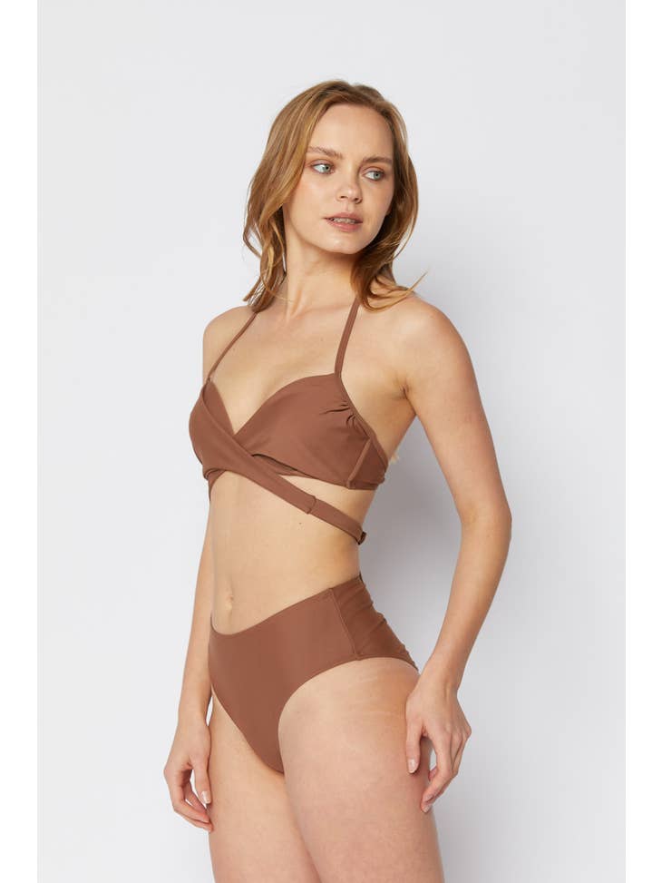 Moulded High Waisted Swimsuit - Brown