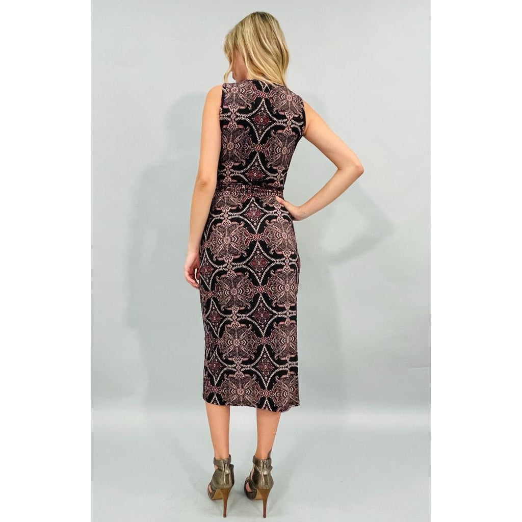 V-Neck Wrap Dress - Burgundy