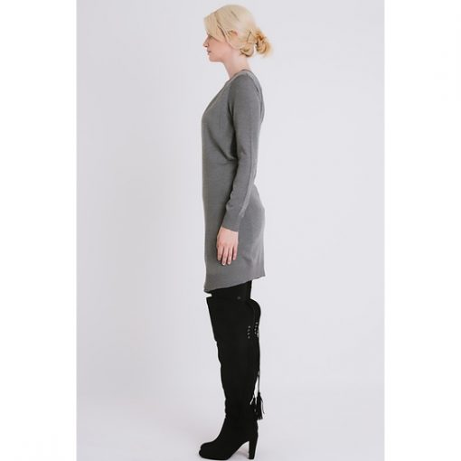 Round Neck Sweater Dress - Grey