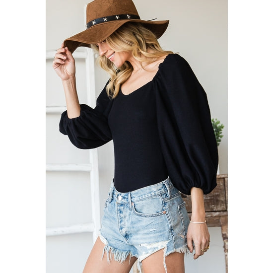 Lantern Sleeve Bodysuit - Black