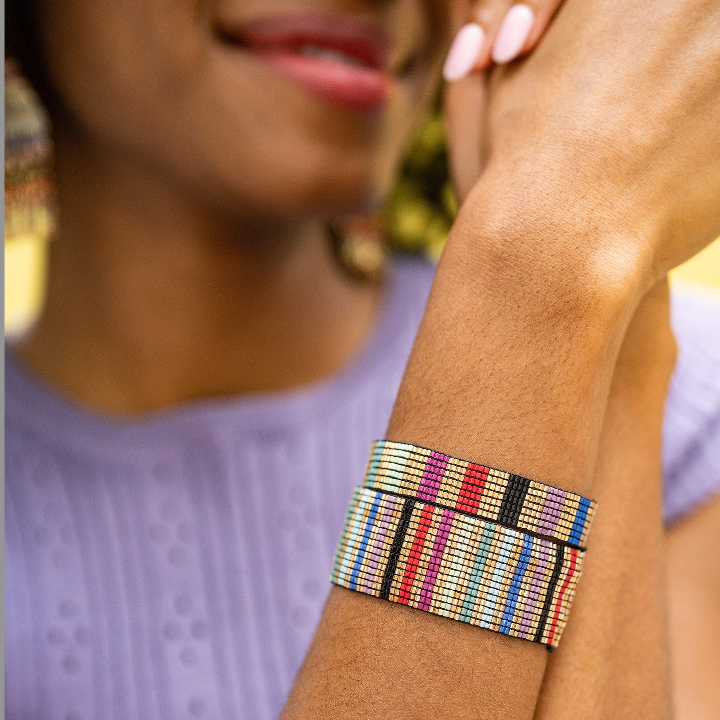 Kenzie Beaded Stretch Bracelet - Gold Multicolor