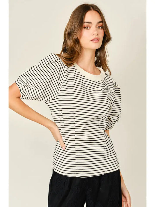 Stripe Short Sleeve Sweatshirt - Cream Stripe