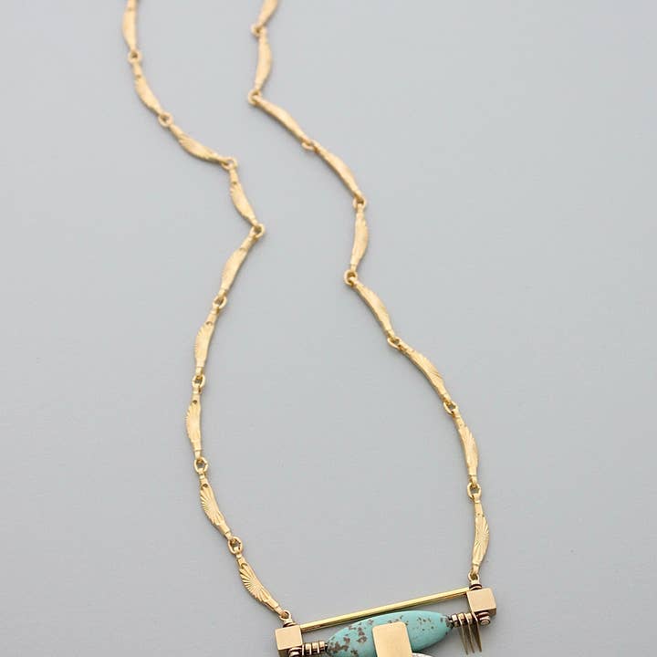 Art Deco Turquoise and White Pendant Necklace