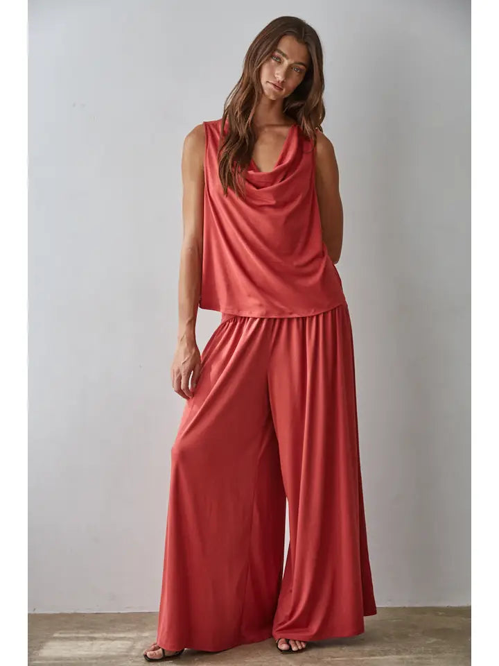 Cowl Neck Tank - Dusty Red