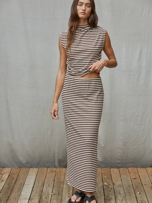 Mock Neck Sleeveless Top - Cream Brown