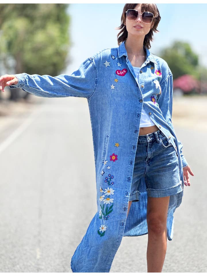 Denim Embroidered Shirtdress